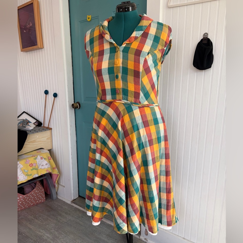 Plaid flannel fully lined swing dress eShakti xl/16